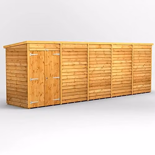 Powersheds Premium Pent Overlap Wooden Shed with Double Doors, Brown, W/D/H: 202.8 x 130.8 x 130.8 cm