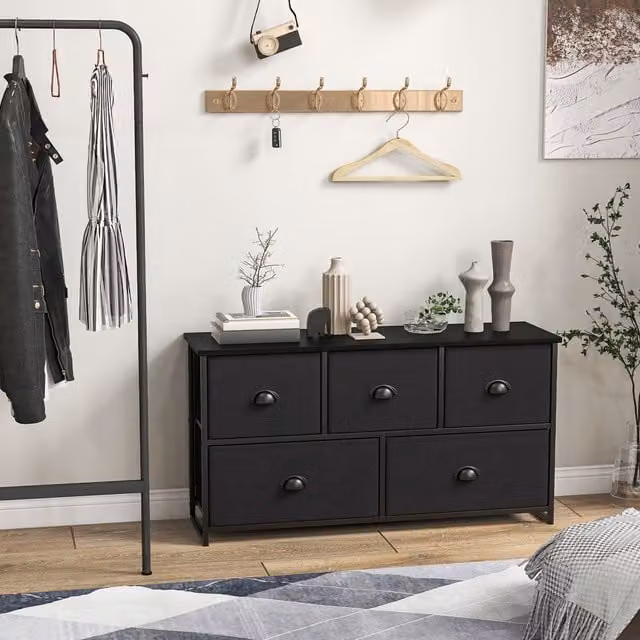 COSTWAY Black Fabric Drawer Cabinet Chest of Drawers with Baskets