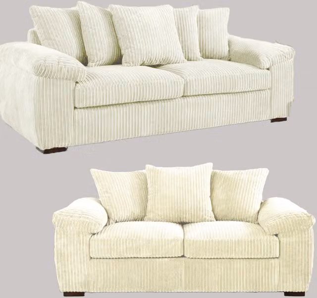 Furniture786Ltd Amalfi Jumbo Cord Scatter Back 3 and 2 Seater Sofa Set in Cream