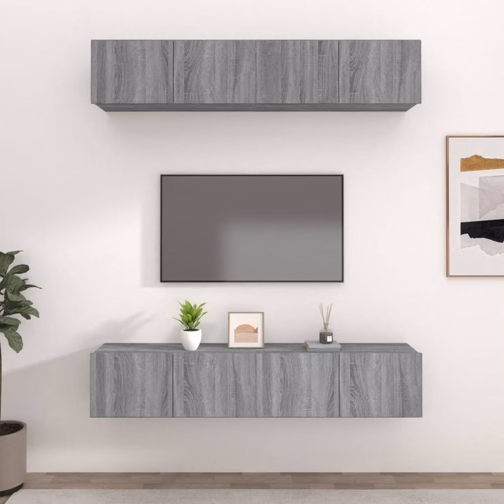Berkfield Home Set of 4 Grey Sonoma Wall Mounted TV Cabinets in Engineered Wood W/D/H: 80 x 30 x 30 cm – 2