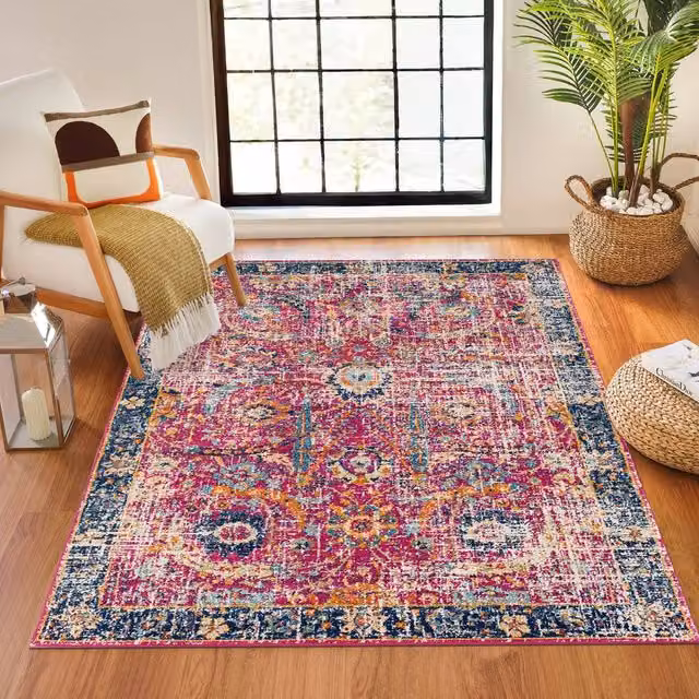 Livabliss Harput Vintage Boho Living Room Rug in Blue, Beige, Grey and Multicolour, W: 200 cm, D: 275 cm