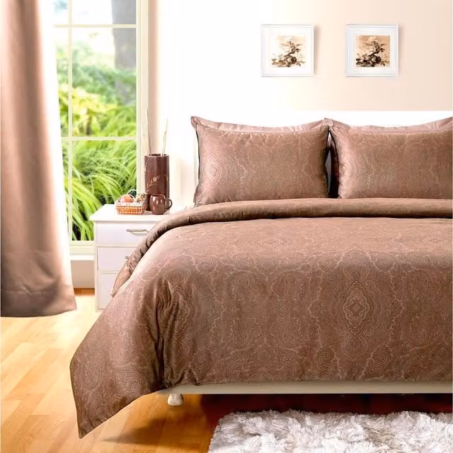 Roseley Cotton Duvet Cover and Pillowcase Set with Graphic Paisley Print in Brown and Multicolour, W: 200 cm x H: 200 cm