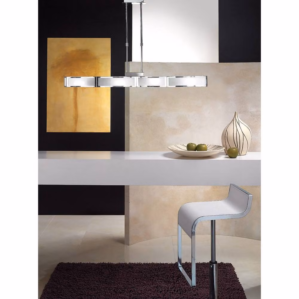 Netlighting Duna GU10 Linear Pendant Bar with 4 Lights in Chrome and White Acrylic with Grey Accents – 2