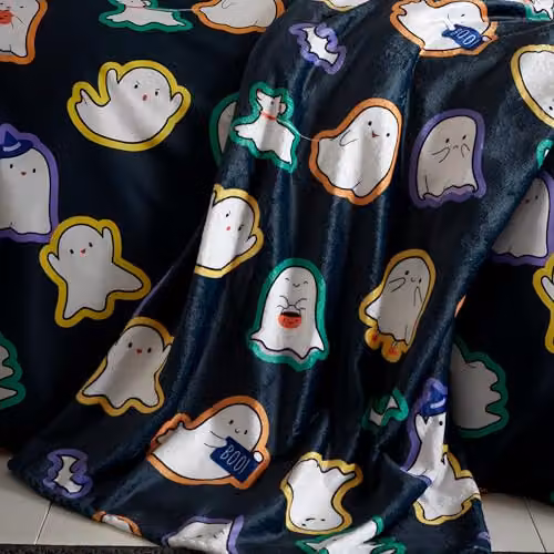 Catherine Lansfield Halloween Ghosts Cosy Fleece Throw Blanket in Black, W/D/H: 130 x 170 cm – 4