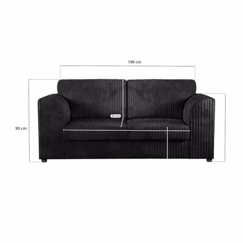 SofaSelectionUk Ltd Jumbo Cord High Back 3-Seater Sofa in Black – 3