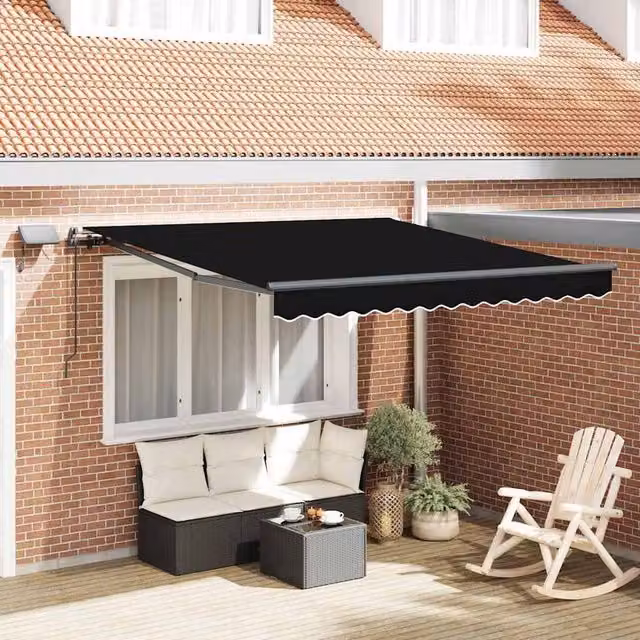 Berkfield Home Manual Retractable Folding Arm Awning with LED in Black, W/D/H: 350 x 250 cm