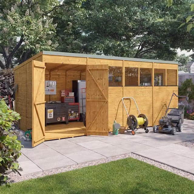 BillyOh Weka Expert Tongue and Groove Pent Wooden Workshop in Brown