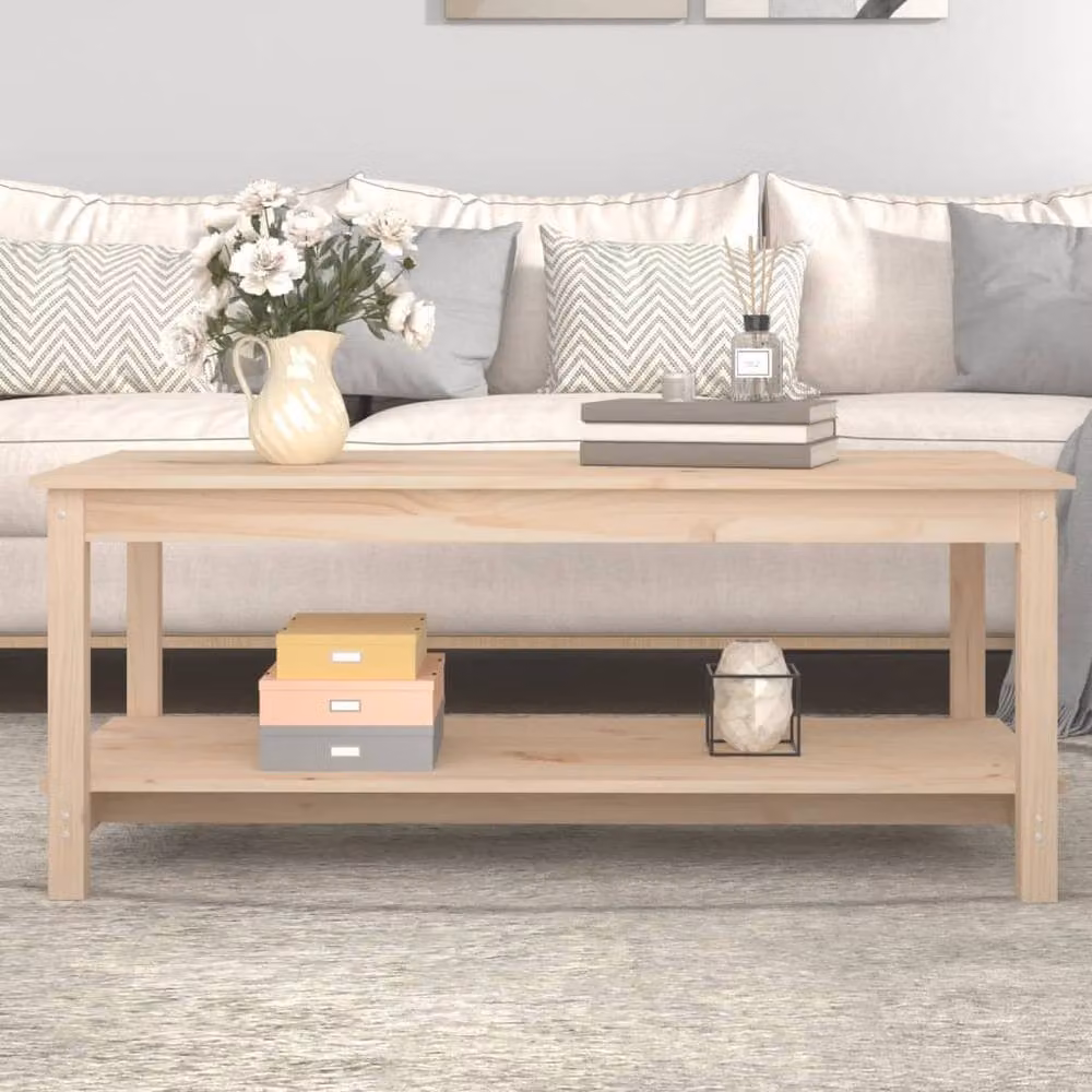 Berkfield Home Rustic Solid Pine Coffee Table in Beige, W/D/H: 110 x 55 x 45 cm – 2