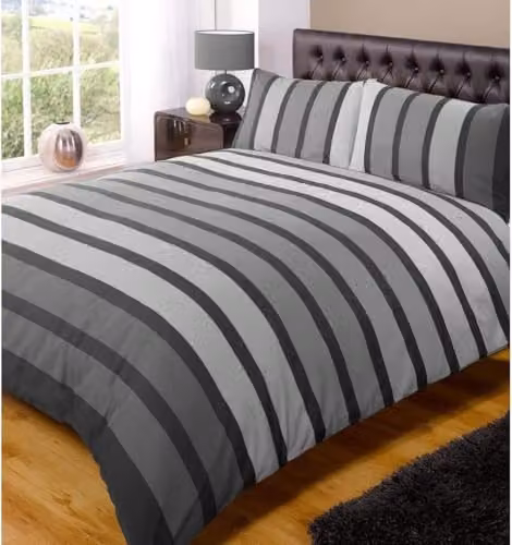 Rapport Home Soho Stripe Polycotton Duvet Cover Set with Pillowcase, Black, W/D/H: 180 x 200 cm and 50 x 75 cm
