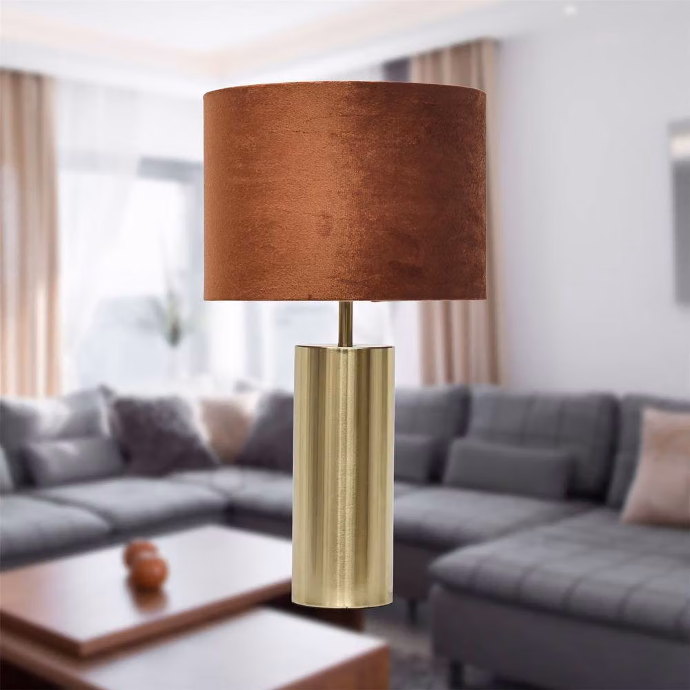 First Choice Lighting Amber and Gold Touch Operated Table Lamp with Burnt Orange Fabric Shade, Height: 39.5 cm – 3