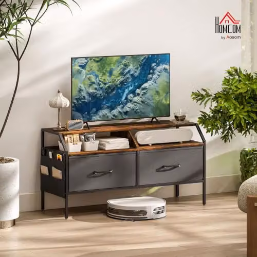 HOMCOM Industrial TV Stand Cabinet for up to 55-Inch Televisions, Brown and Black Wood and Metal Design – 2