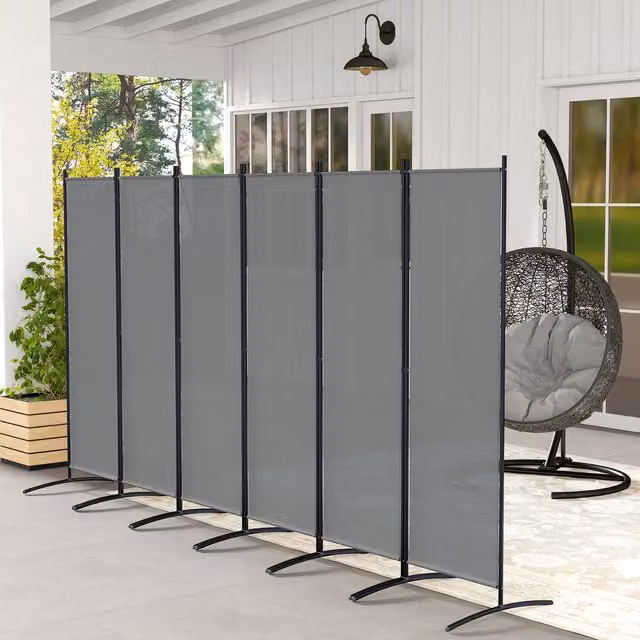 Outsunny 6 Panel Foldable Garden Privacy Screen Room Divider, Grey