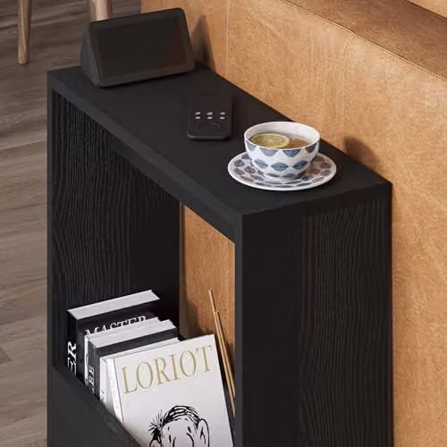 Decortie Minimalist Rectangular Side Table in Black Wood, W/D/H: 60 x 20 x 55 cm – 3