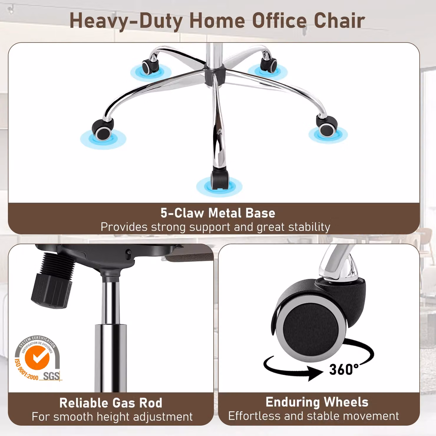 Costway Brown Synthetic Leather Swivel Office Chair with Armrests and Castors – 7