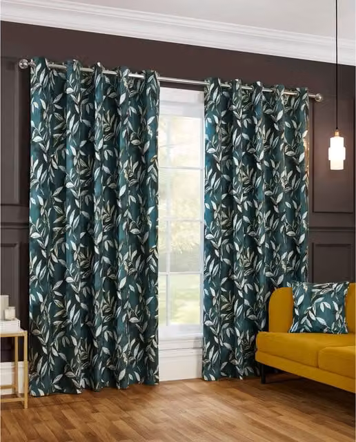 Sundour Madrid Blackout Thermal Eyelet Curtains and Cushion Cover in Bottle Green