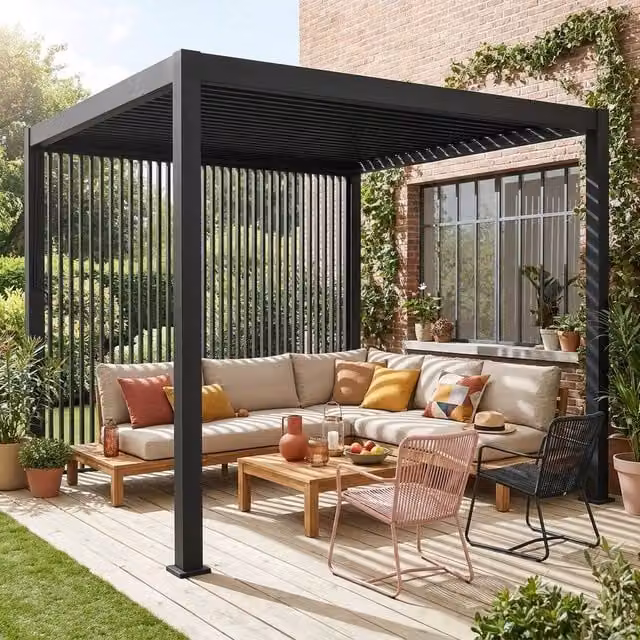 sweeek Set of 3 Dark Grey Aluminium Vertical Louvres for Triomphe Bioclimatic Pergola, 100 cm