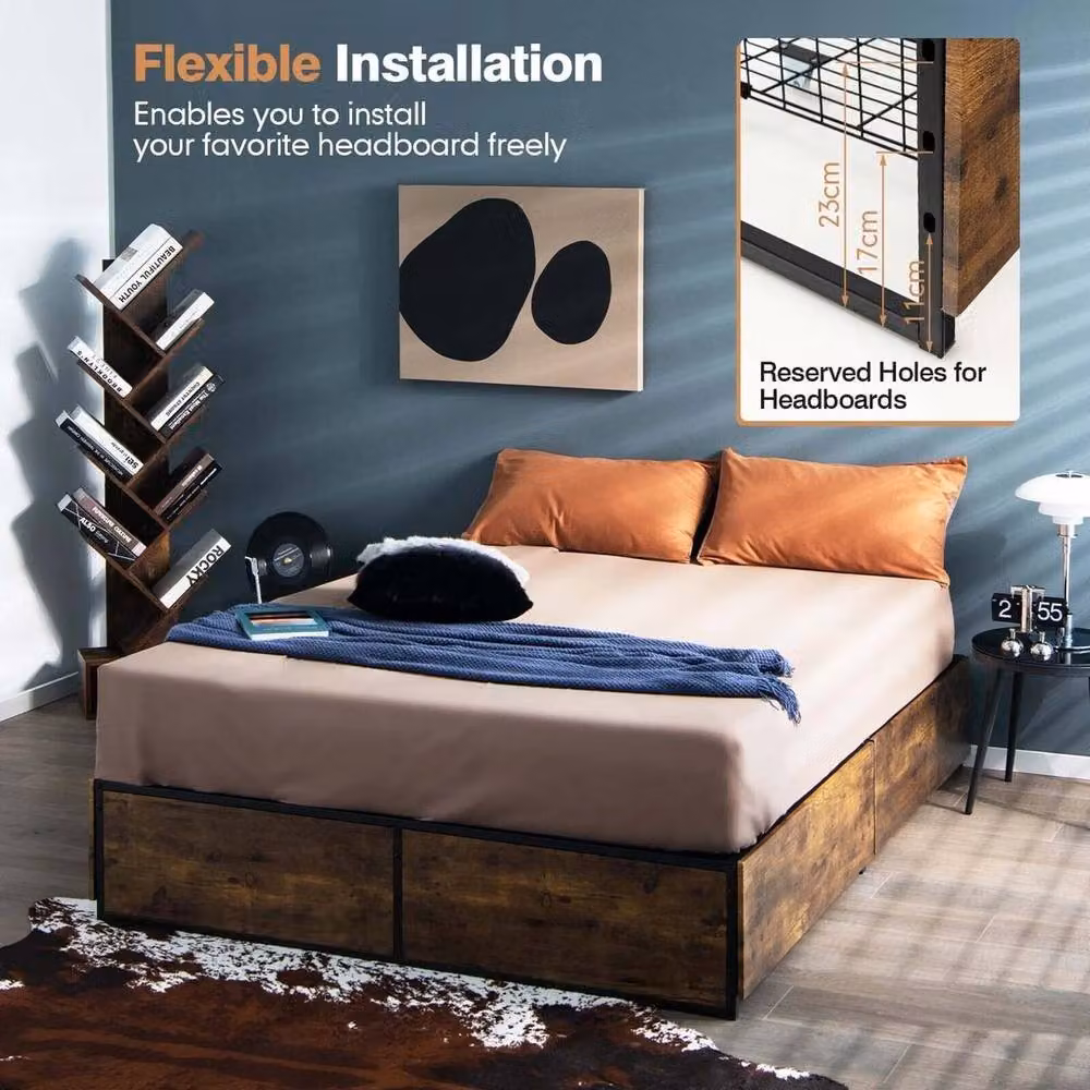 Kelvenix Small Double Industrial Metal Bed Frame with Drawers in Brown, W/D/H: 120 x 200 cm – 4