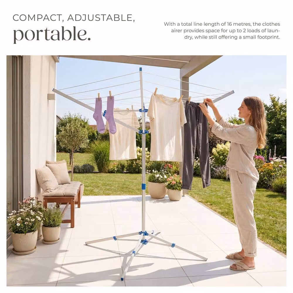tectake Portable Aluminium Clothes Drying Rack, Grey, H 160.0 cm x W 102.0 cm – 3