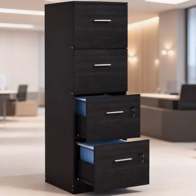 ERGOVEXA Lockable Four-Drawer Filing Cabinet in Black