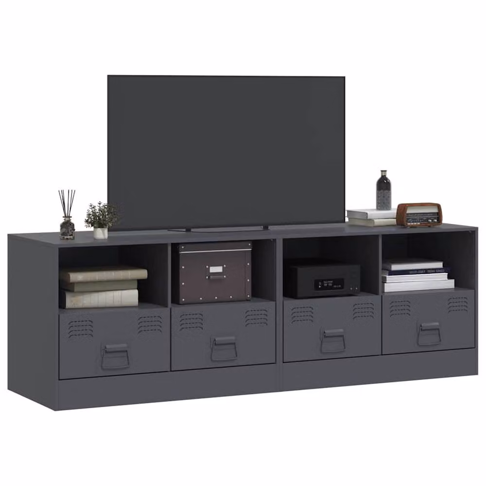 Berkfield Home Set of 2 Anthracite Steel TV Cabinets in Dark Grey, W: 67 cm, D: 39 cm, H: 44 cm – 3