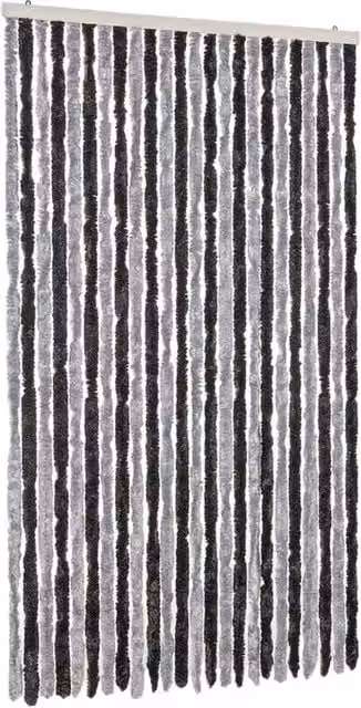 Berkfield Home Striped Chenille Fly Curtain in Grey and Black, W: 100 cm, H: 200 cm – 1