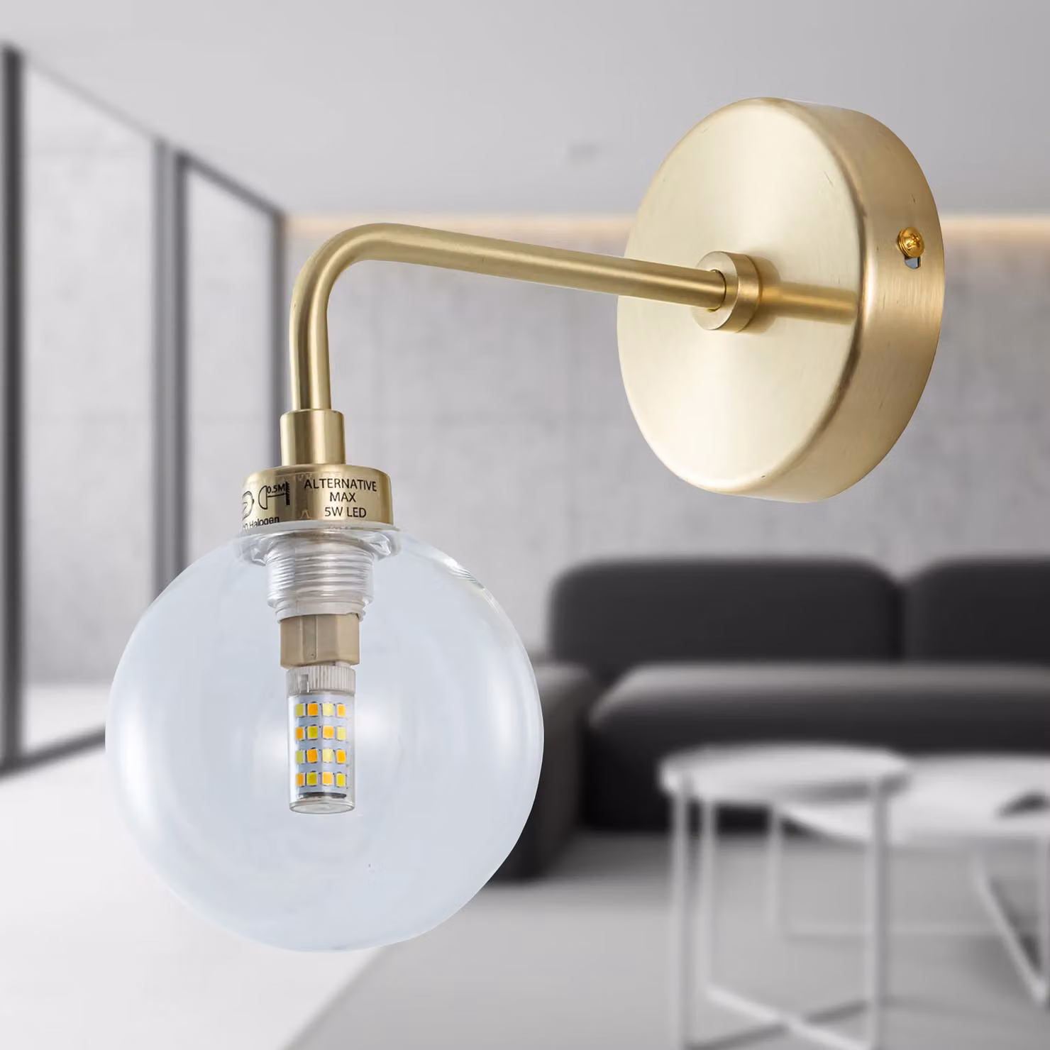 First Choice Lighting Toner Set of 2 Wall Lights in Satin Brass and Clear Glass Globe – 3