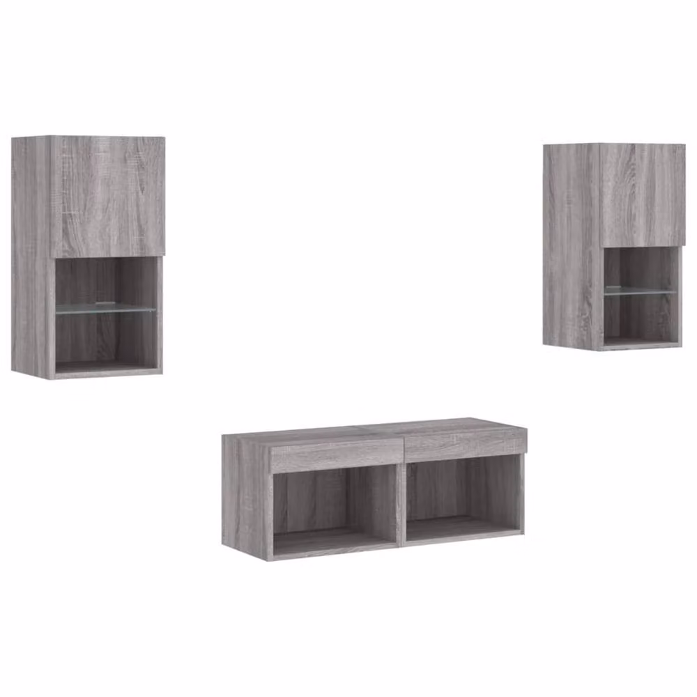 Berkfield Home 4 Piece Modern Wall Mounted TV Cabinet Set with Integrated LED Lighting in Grey Sonoma – 2