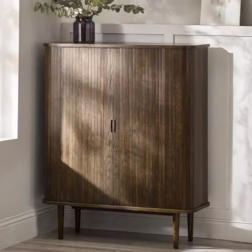 Julian Bowen Arya Modern Brown Oak Drinks Cabinet with Bottle Rack and Glass Holder, H: 120 cm, W: 100 cm, D: 40 cm