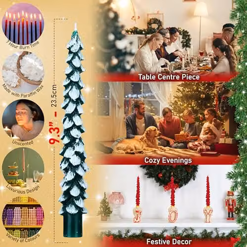 Deco Express Christmas Tree Dinner Candle Set in Green and White – 2