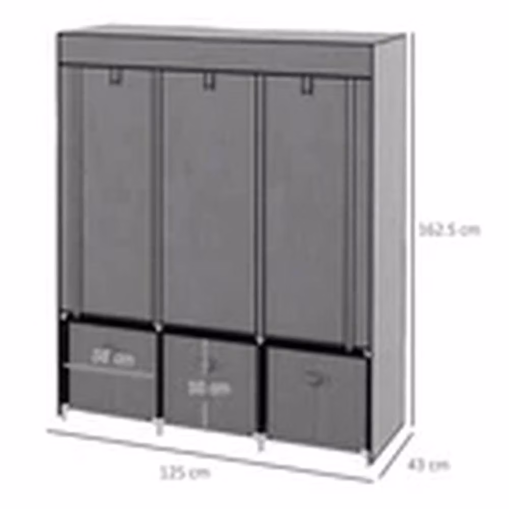 EONLION Grey Portable Fabric Wardrobe with 5 Shelves and 3 Drawers – 2