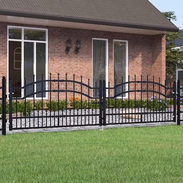 Berkfield Home Spear Top Fence Gate in Black Powder-coated Steel, W: 305 cm, H: 120 cm – 1