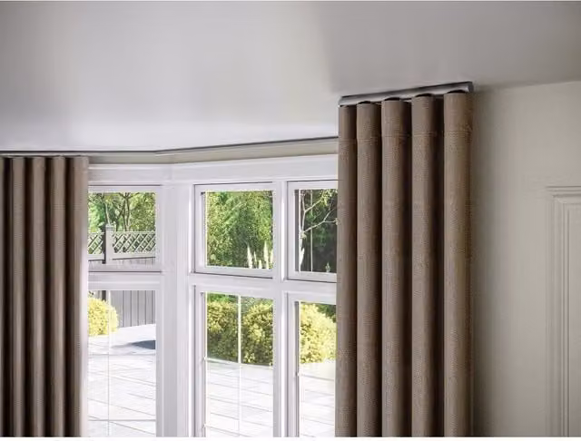 New Edge Blinds Styleline 28mm Gliding Curtain Pole Set with End Cap, Silver, Width: 300 cm