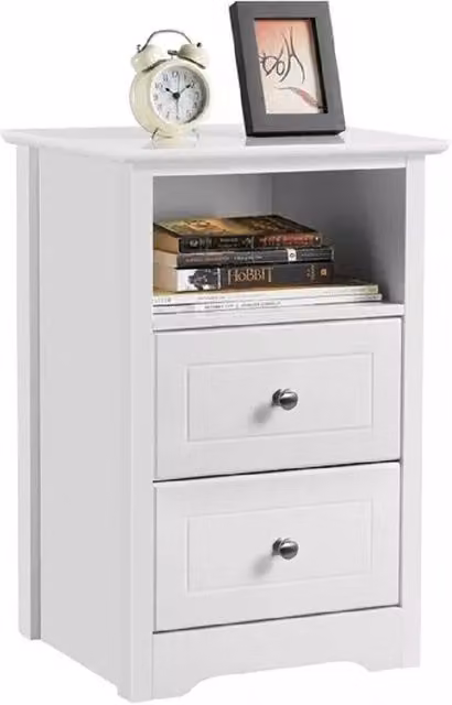EONLION White 2-Drawer Wooden Bedside Table and Modern End Storage Cabinet
