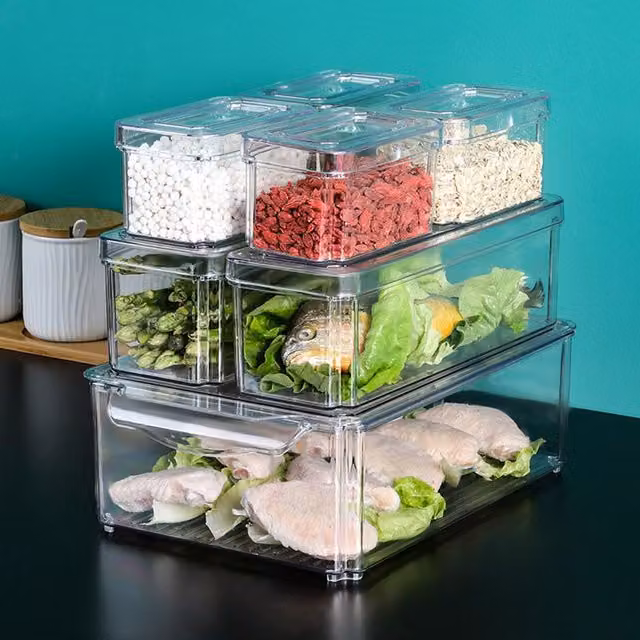 Living and Home 7-Piece Nesting Refrigerator Organiser Set with Snap Lids, Transparent BPA-Free Plastic Food Storage Containers – 1