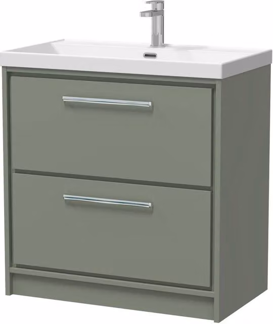 Balterley Modern Matt Green 2 Soft Close Drawer Floor Vanity Unit with Basin, W: 80 cm, D: 85 cm, H: 80 cm