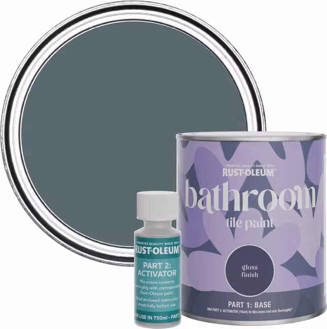 Rust-Oleum Bathroom Tile Paint in Gloss Finish, Deep Sea Green, 750ml