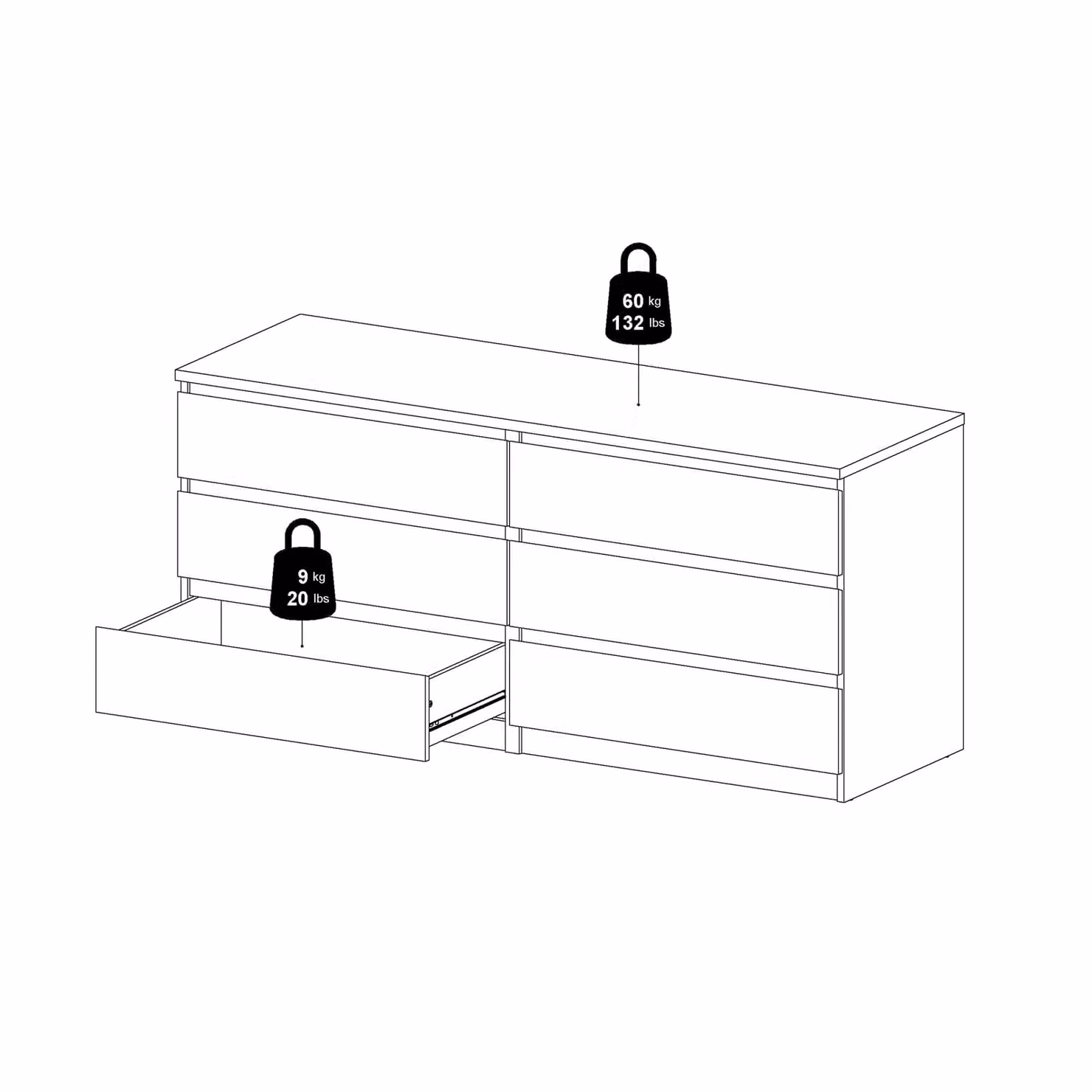 Furniture To Go Naia Wide Chest of 6 Drawers in Brown