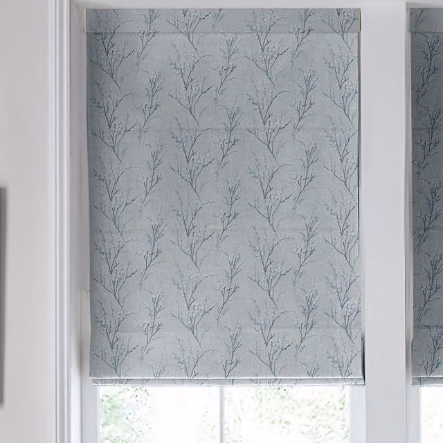 Laura Ashley Pussy Willow Embroidered Blackout Roman Blind in Seaspray Blue