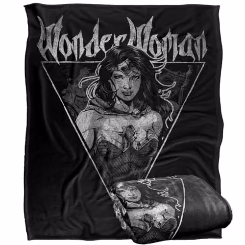 Warner Bros. Justice League Wonder Woman Vintage Metal Super Soft Fleece Throw Blanket, Multicolour, W: 152 cm, D: 127 cm