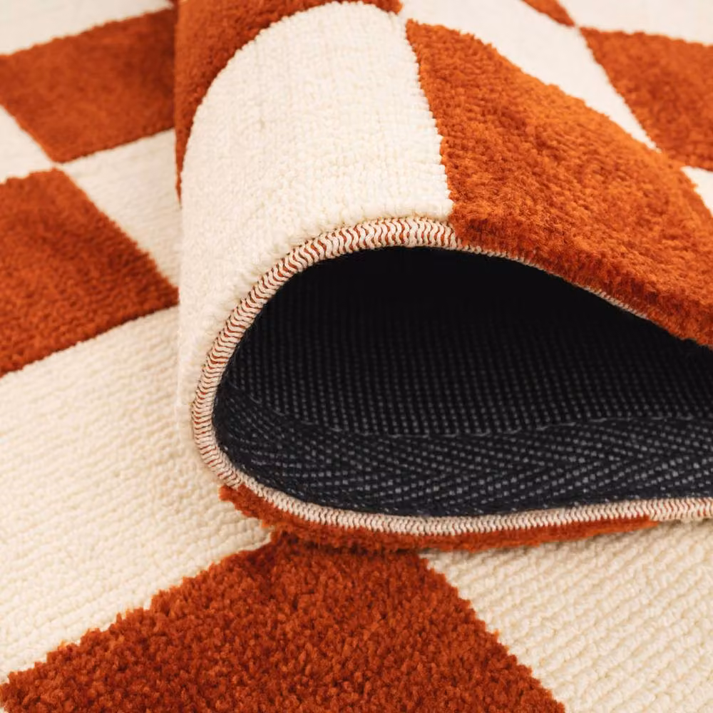 Kukoon Retro Chequerboard Maximalist Hand Tufted Area Rug in Terracotta Orange and Red, W/D/H: 120 x 170 cm – 6