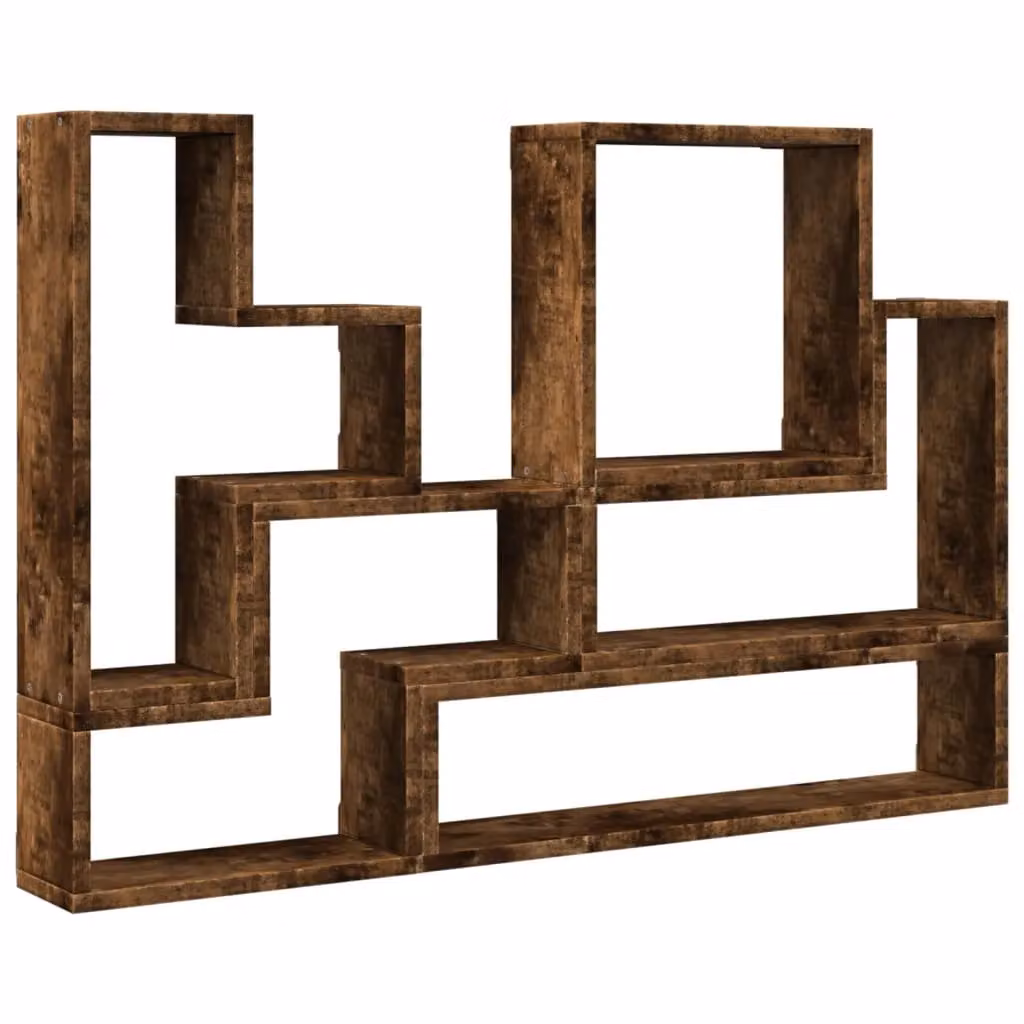Berkfield Home Wall Mounted Cube Shelf in Smoked Oak Brown, W/D/H: 96 x 12 x 64 cm – 2