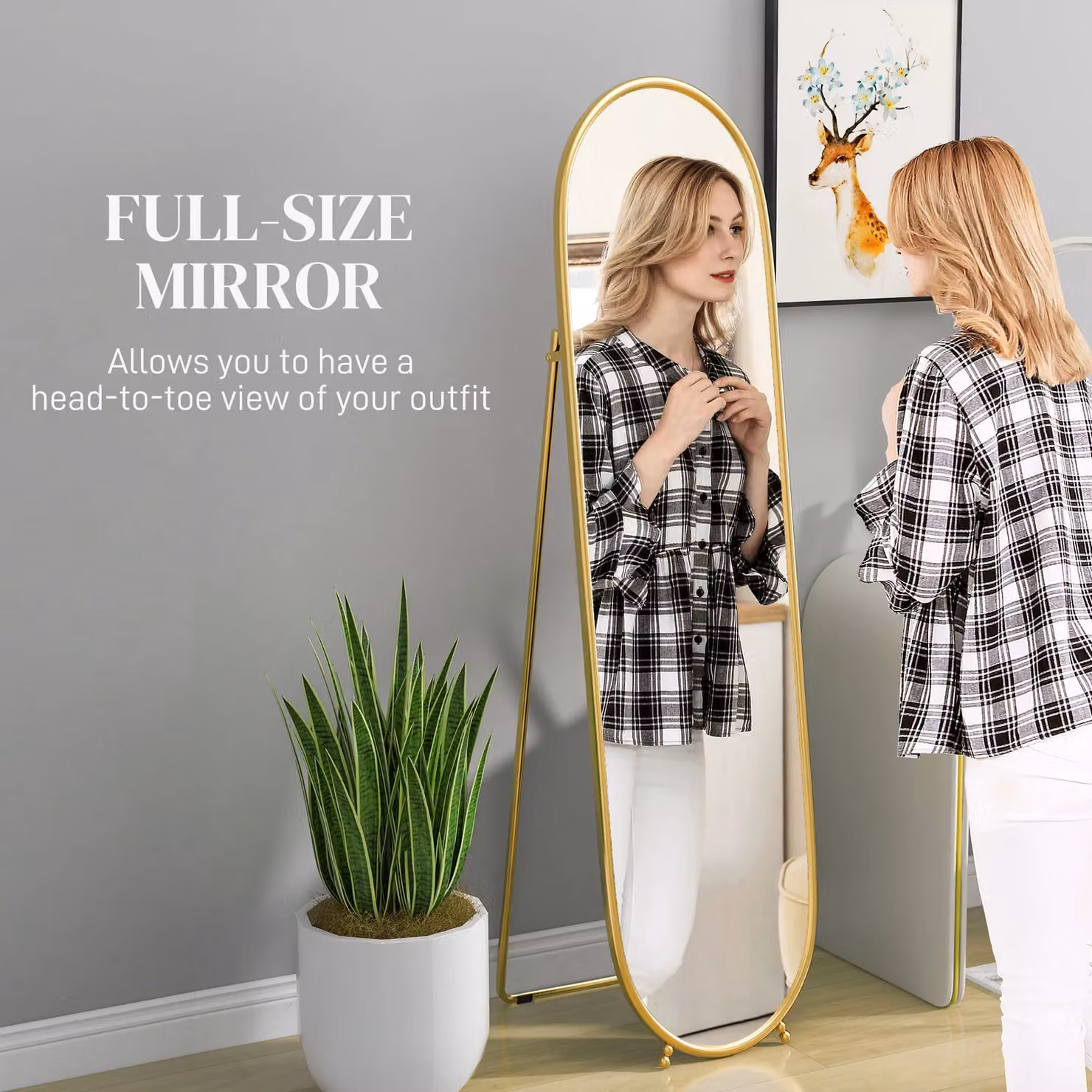 HOMCOM Oval Full Length Mirror with Gold Metal Frame, W: 40 cm, H: 160 cm – 3