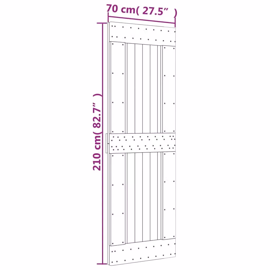Berkfield Home Rustic Solid Wood Pine Sliding Door with Hardware Set, Brown, W: 70 cm, H: 210 cm – 2