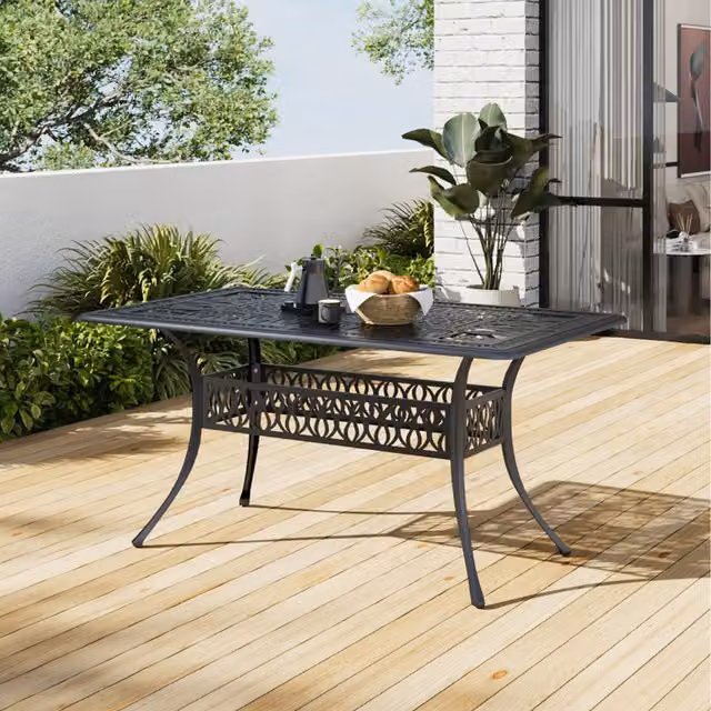 Garden Sanctuary Vintage Geometric Cast Metal Patio Bistro Table in Matt Black