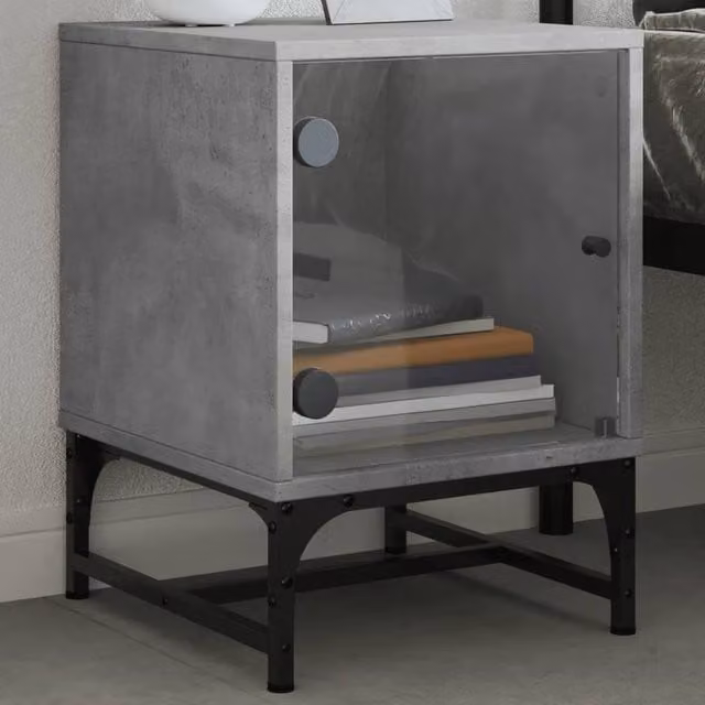Berkfield Home Elegant Bedside Cabinets with Glass Doors, 2 Pack, Concrete Grey, W/D/H: 35 x 37 x 50 cm – 1