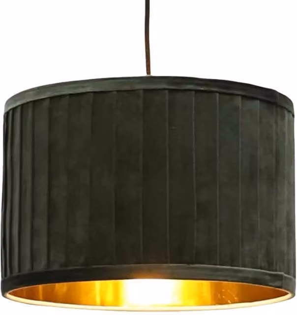 First Choice Lighting Sundance Dark Green Velvet Pleated Lamp Shade with Gold Inner, Diameter: 30 cm