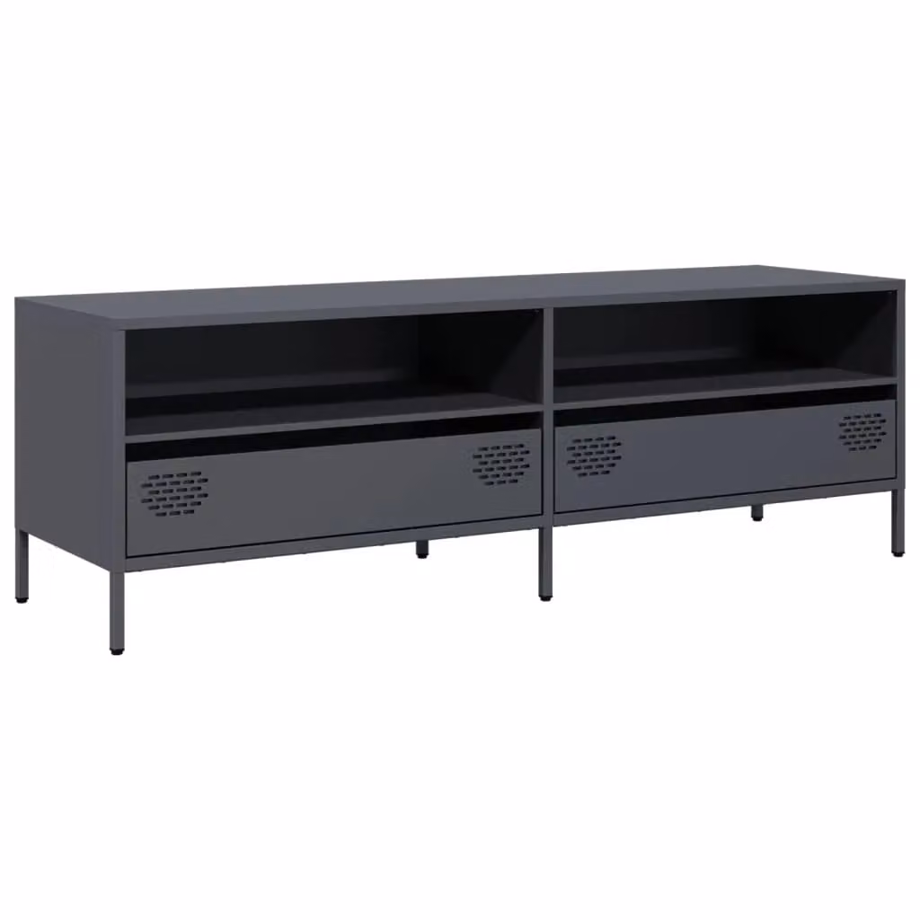 Berkfield Home Anthracite TV Cabinet in Black Matt Cold-rolled Steel W/D/H: 135 x 39 x 43.5 cm – 2
