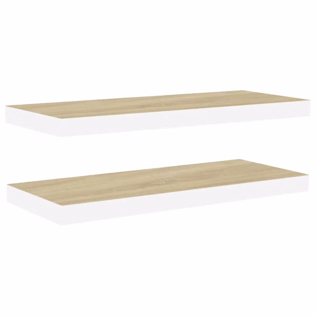 Berkfield Home Floating Wall Shelves, 2 Piece Set in Oak and White, W: 60 cm, D: 23.5 cm, H: 3.8 cm – 2