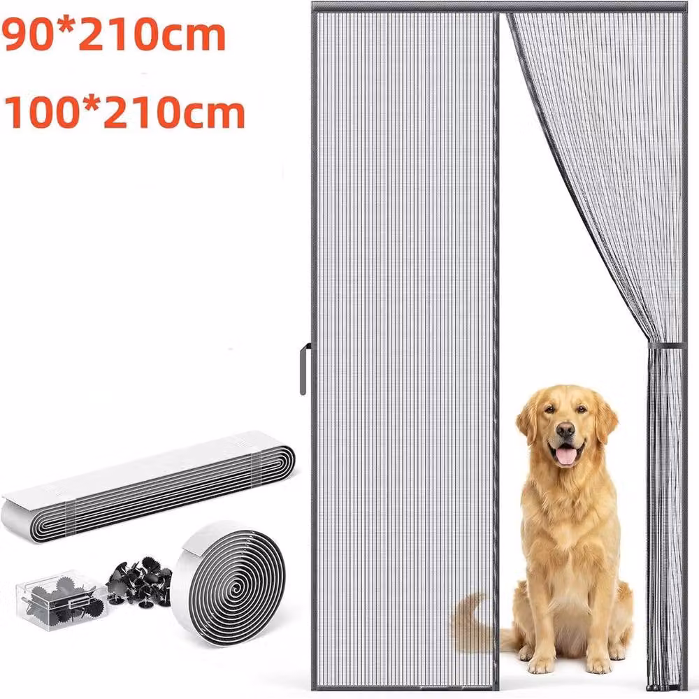 FLAVORA Magnetic Mesh Screen Door Net Curtain in Black, W: 100 cm, H: 130 cm – 2
