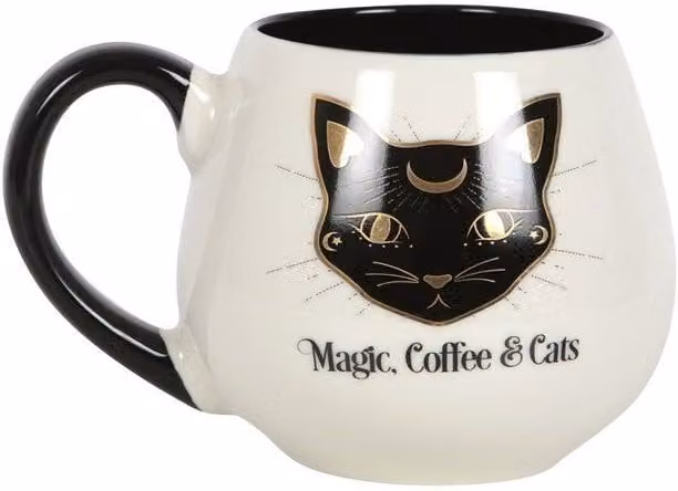 KDMD Magic, Coffee & Cats Rounded Mug in White, 500 ml – 1
